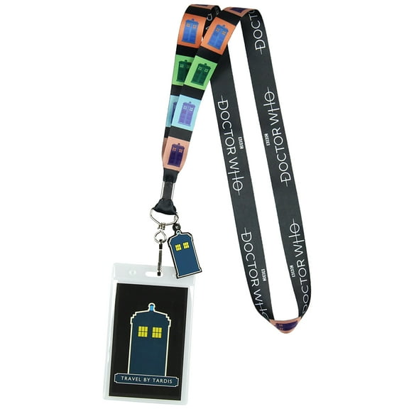 Doctor Who Lanyard ID Badge Holder Pop Art Travel By Tardis Lanyard w/ Rubber Charm