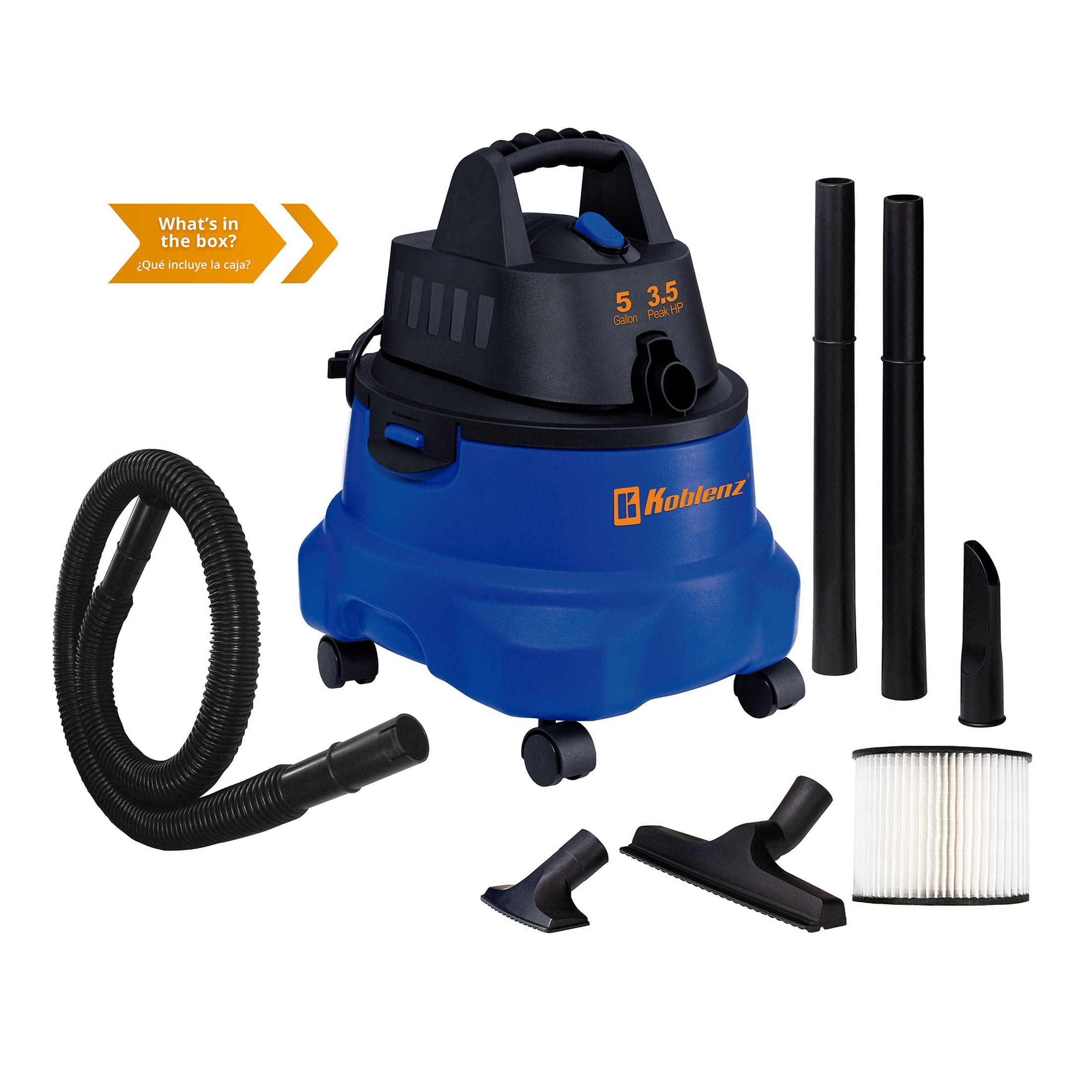 KOBLENZ 5 Gallon Wet/Dry Shop Vacuum with 3.5 Peak HP for Cars, Garage, Home or Workshop (WD 5 L2)