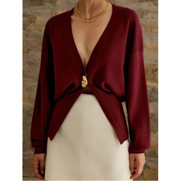 Suéter de punto con botones para mujer, Jersey elegante de manga larga con cuello en V, holgado y cálido, ropa de calle alta para otoño, 2024