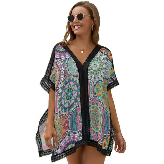 Multicolor Pattern with Oriental Mandalas Women's Swimsuit Coverup Summer Beach Cover Up Bathing Suit Dress