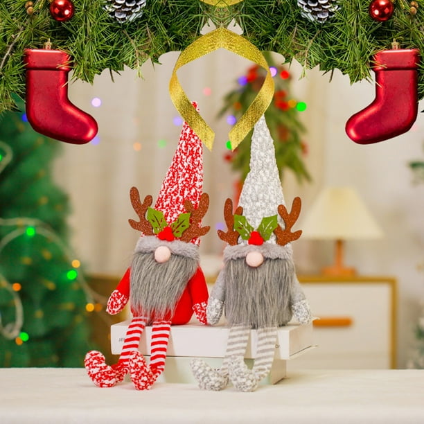 Adornos Navideños onlyliua Muñeco de Patas Largas Sin Rostro de Rodolfo Rojo