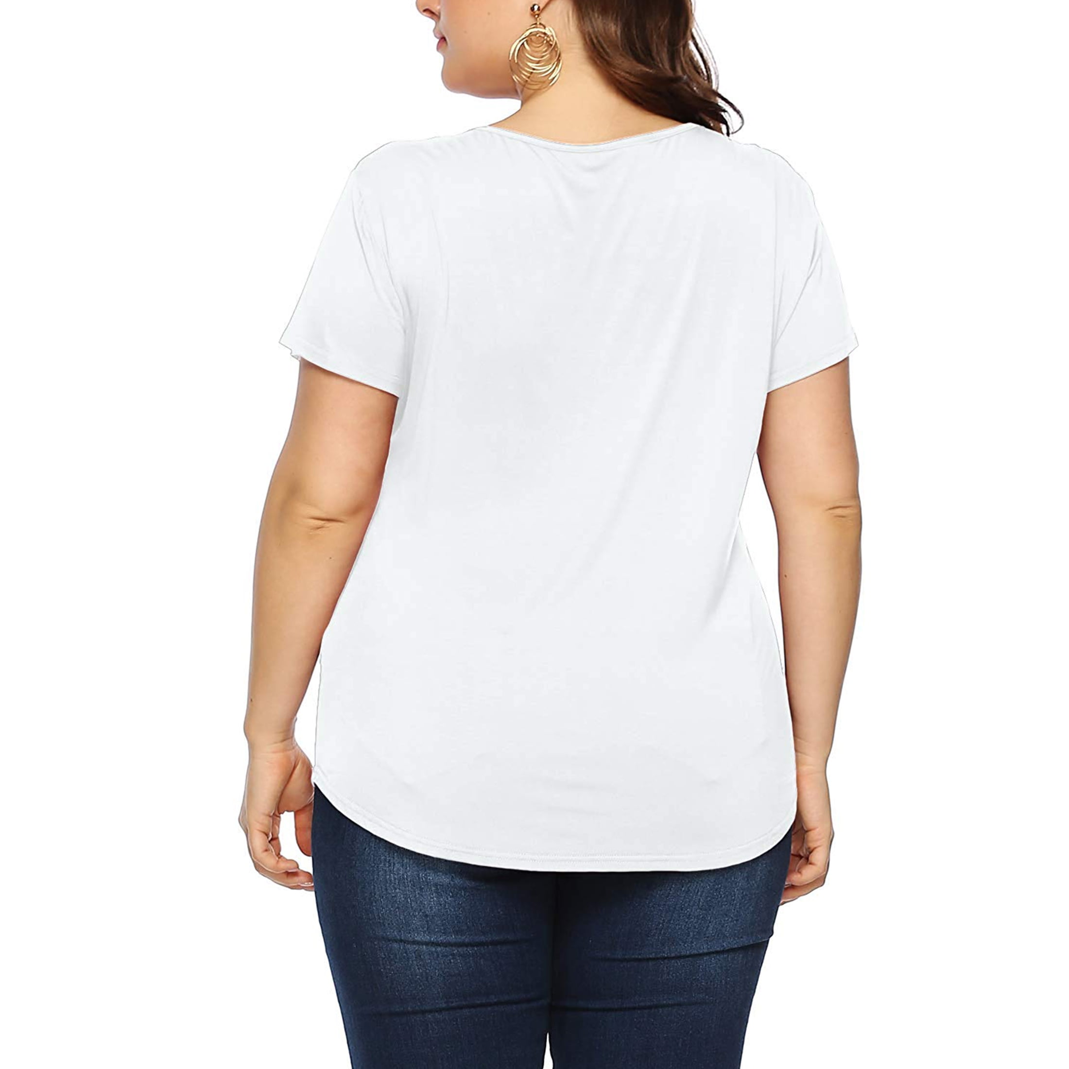 Amoretu Plus Size Women's Tops - Criss Cross Neck Short Sleeve Shirts