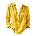 thumbnail image 2 of Yigetop Long Sleeve Collared Shirt Women Women's Collared Long Sleeve Shirts Business Work Casual V Neck Collared Tops Collared Blouses for Women Yellow L, 2 of 5