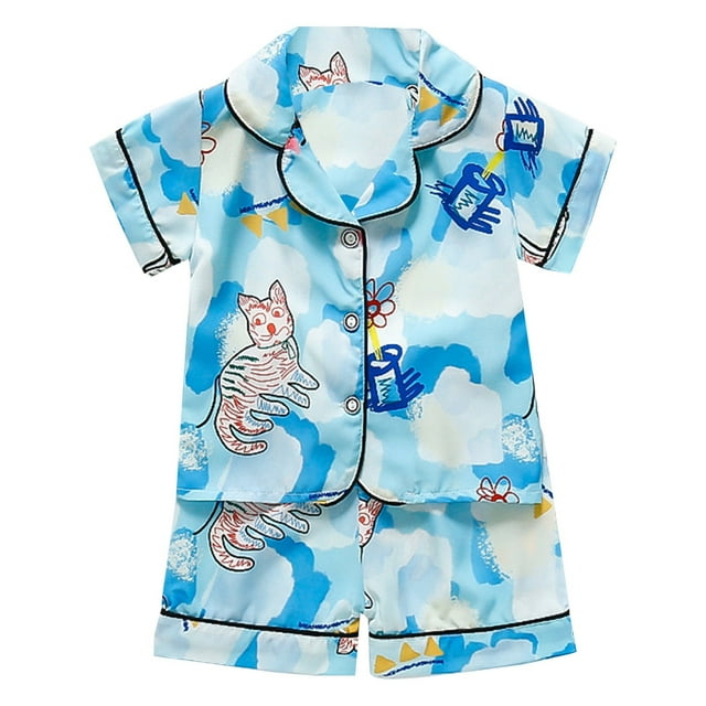 Toddler Boy Pajama Set Cartoon Button Down Homewear Set Silk Pajamas Outfits Pajamas for Girls 3T 4T