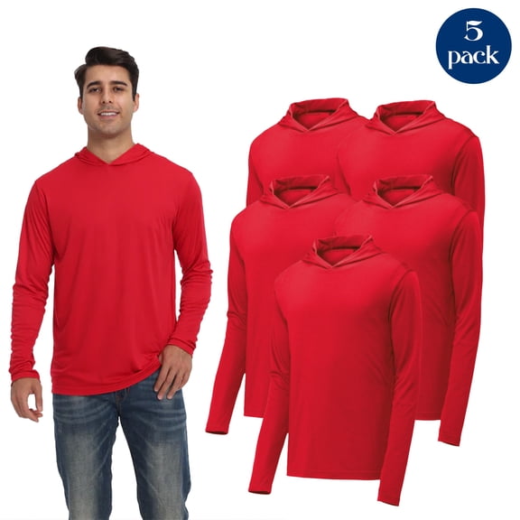 Zfeel Lightweight Poly Hoodie for Adult, Dry Fit Long Sleeve Hooded Pullover Active Red Sweatshirt, Pack of 5, Size S