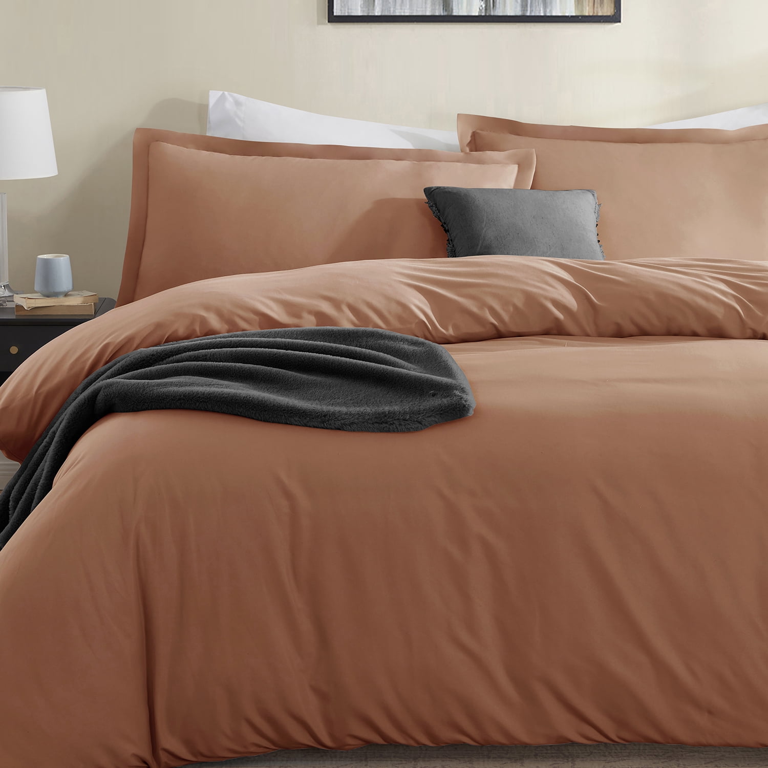 LammaLoe California King Duvet Cover Set, Luxury Microfiber Bedding Sets with 2 Pillow Shams, Rust