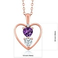 thumbnail image 2 of 18K Rose Gold Plated Silver Purple Amethyst White Moissanite and White Diamond Pendant Necklace for Women (0.66 Cttw, Gemstone February Birthstone, Heart 5MM and 4MM, with 18 inch Silver Chain), 2 of 3