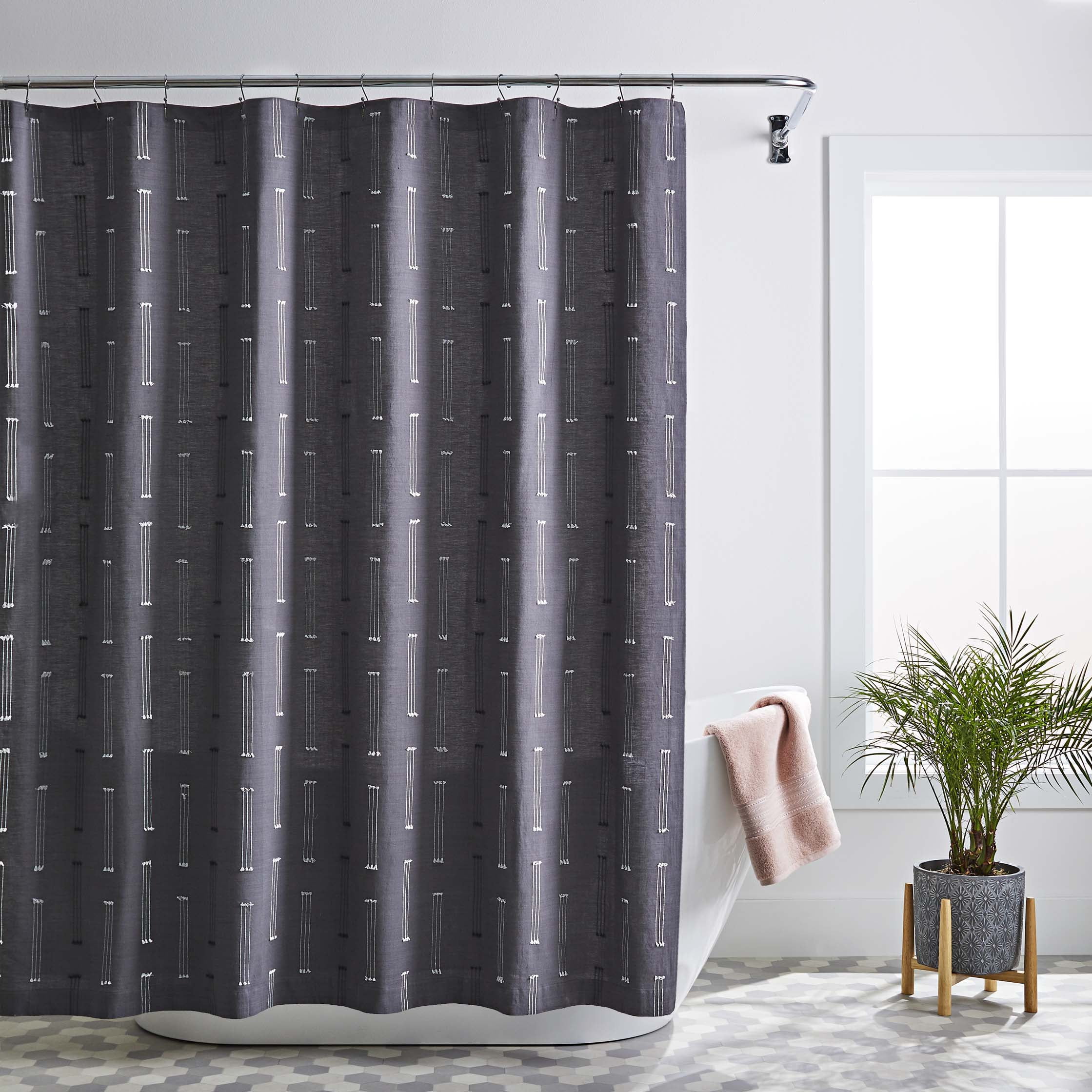 Better Homes & Gardens Clipped Stripe Cotton Shower Curtain, 72" x 72", Gray