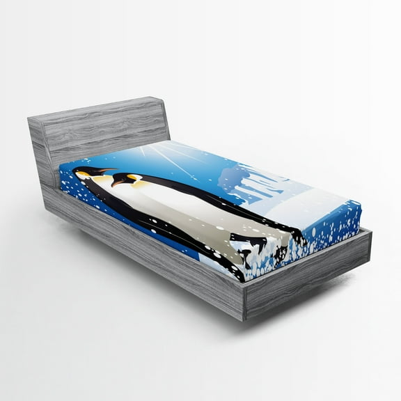 Ambesonne Winter Fitted Sheet, Snowy Frozen Season, Twin Size, Sky Blue White Black