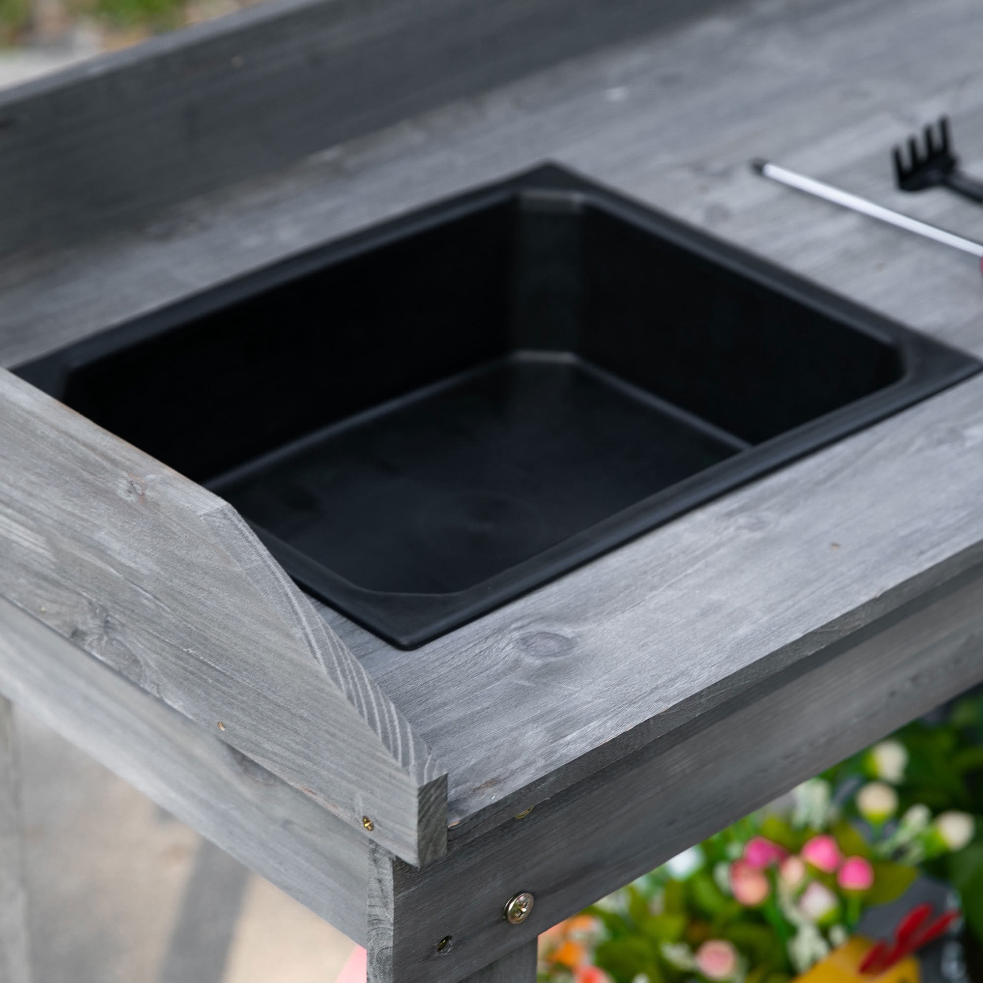 MAYEERTY 36" Wooden Potting Bench, Outdoor Garden Workstation with Removable Wheels, Sink, Drawer for Backyard, Patio, Deck