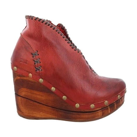 

Lhked Short Boots Female Side Zipper Wedges Mid-heel Ladies Boots& Red