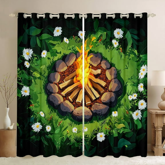 Manfei Camping Adventure Black Out Curtains for Kids, Rustic Camp Lover Curtains Pack of 2 (42x63 Each), Countryside Bedroom Curtains, Curtains and Drapes Bedroom Decor