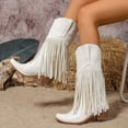 thumbnail image 6 of Leozcaa Cowboy Boots for Women Fringe Embroidered Knee High Pointed Toe Chunky Heels Western Cowgirl Boots, 6 of 8
