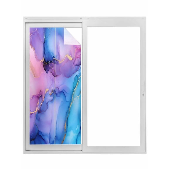 Blue Purple Ombre Window Privacy Film, Marble Modern Ink Painted Abstract Static Cling UV Sun Blocking Tint Film Heat Control Windows Films for Bedroom Bathroom, Window Stickers 29.5"x78.7"