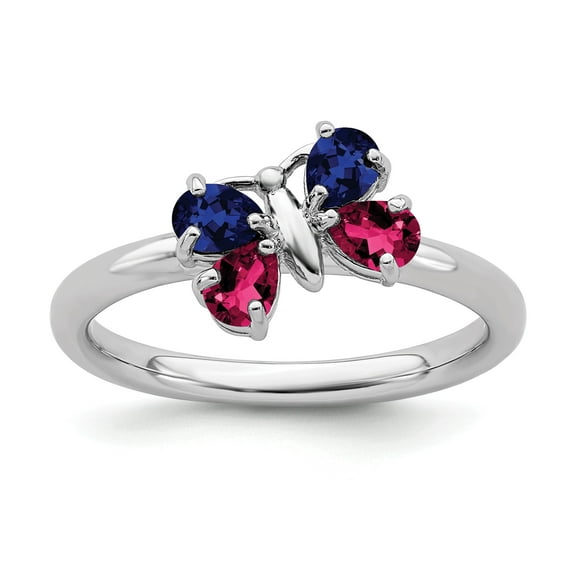 Sterling Silver Stackable Expressions Cr Ruby & Cr Sapphire Butterfly Ring - Size 10