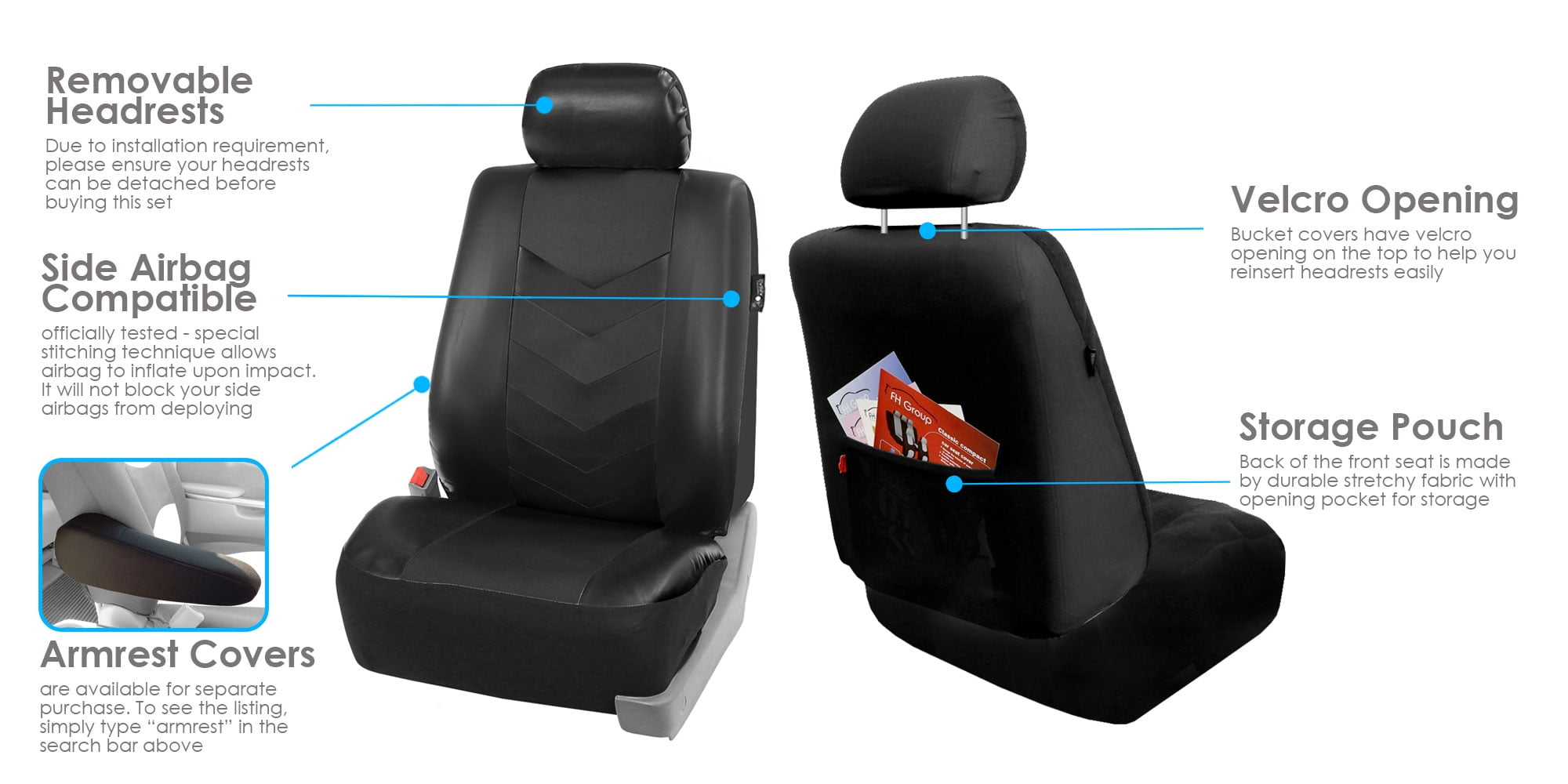 Fh Group Faux Leather Synthetic Auto Seat Cover 7 Seater Suv Van Full Set Black
