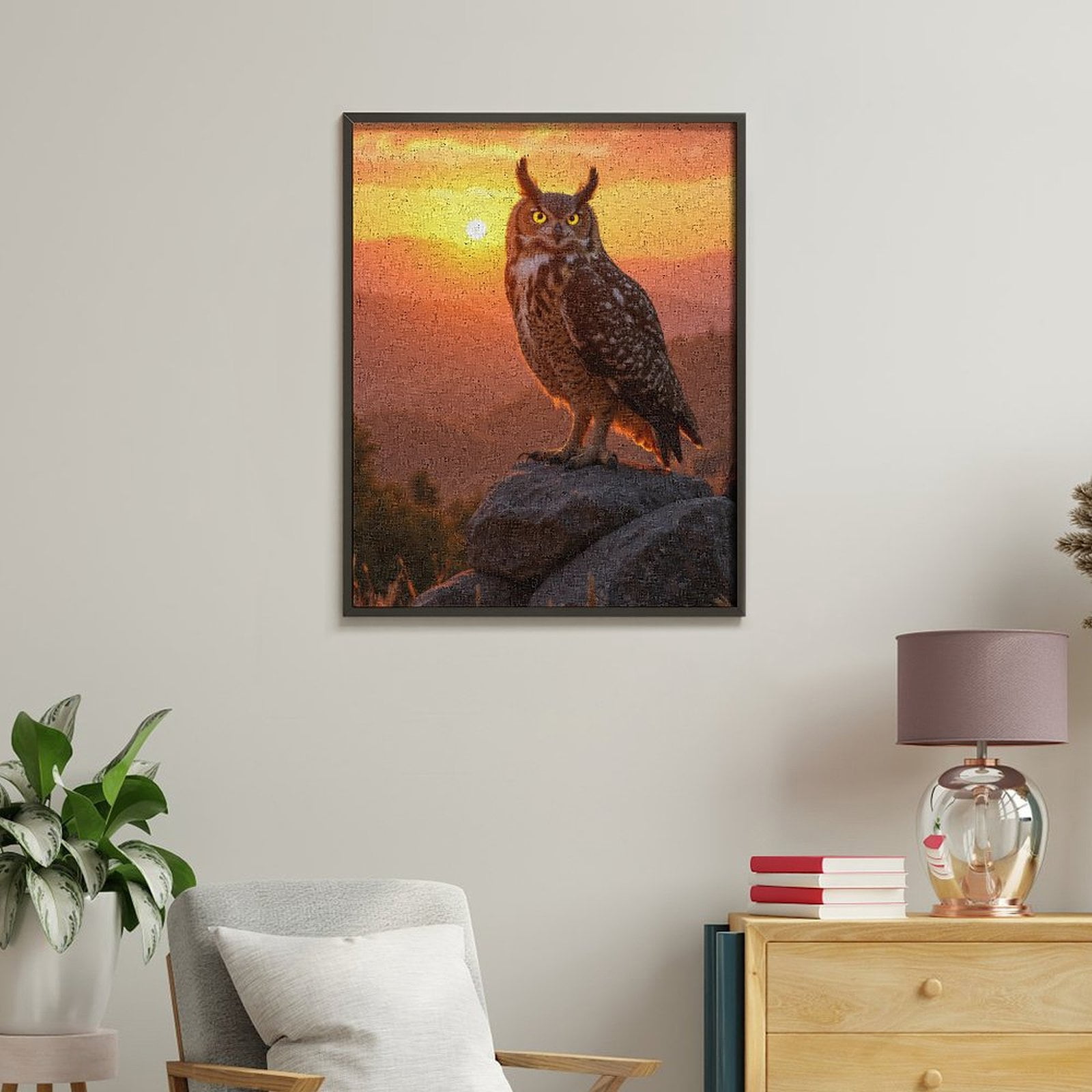 Paint by Numbers Kit for Adults, Owl Sunset Perched Rocks Scenic Paint by Numbers, Easy Paint by Numbers Kit for Adults Beginner, DIY Adult Paint by Number Kits on Canvas, Home Decor