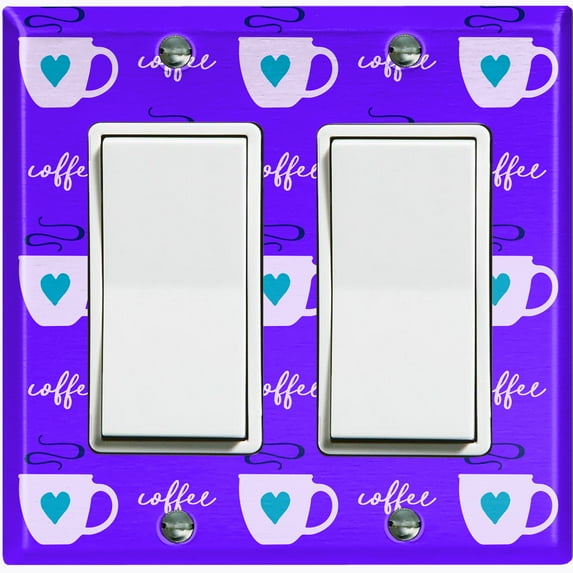 Metal Light Switch Wall Plate Outlet Cover (Coffee Espresso Mocha Cup Green Heart Purple - Double Rocker)