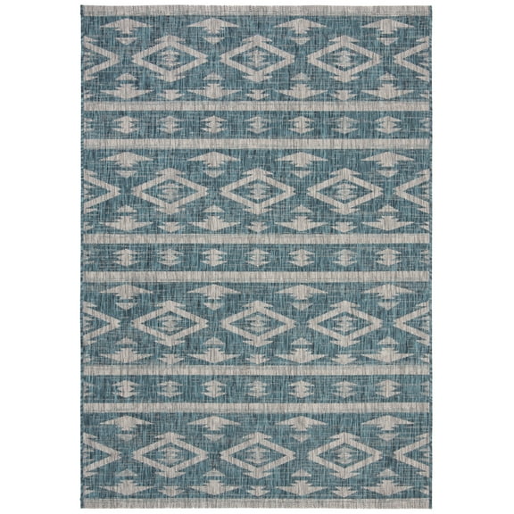 SAFAVIEH Courtyard April Geometric Indoor/Outdoor Area Rug, Teal/Grey, 2'7" x 5'