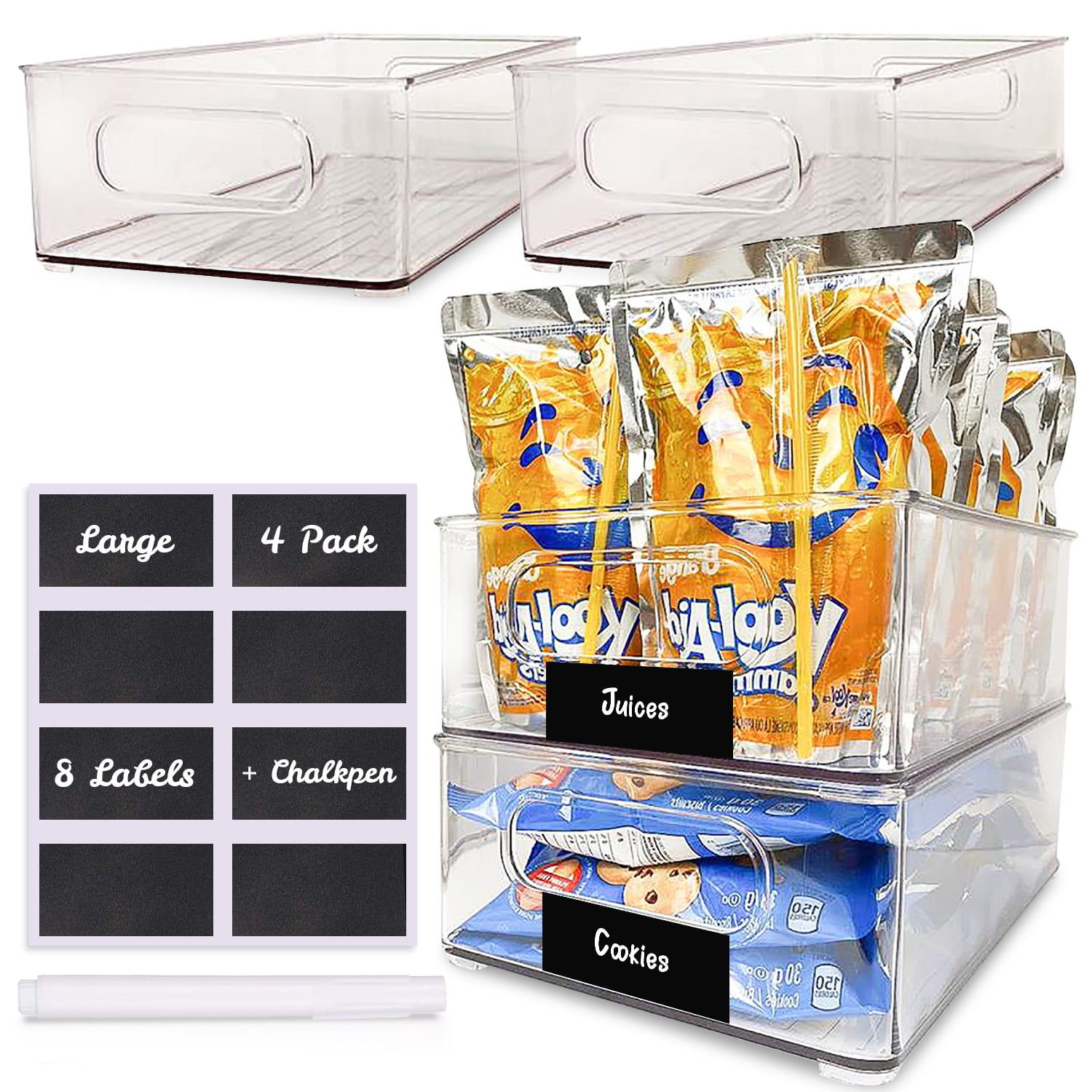 GoodQually Pantry Organizer Clear Storage Bins 4 Pack Clear Pantry Storage Containers Kitchen