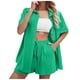 thumbnail image 1 of Conjunto de 2 piezas para mujer con camisa con solapa y pantalones cortos: color liso, traje informal de verano, poliéster, corte ajustado, tallas S-XL, ropa para vacaciones/fiestas, 1 of 8