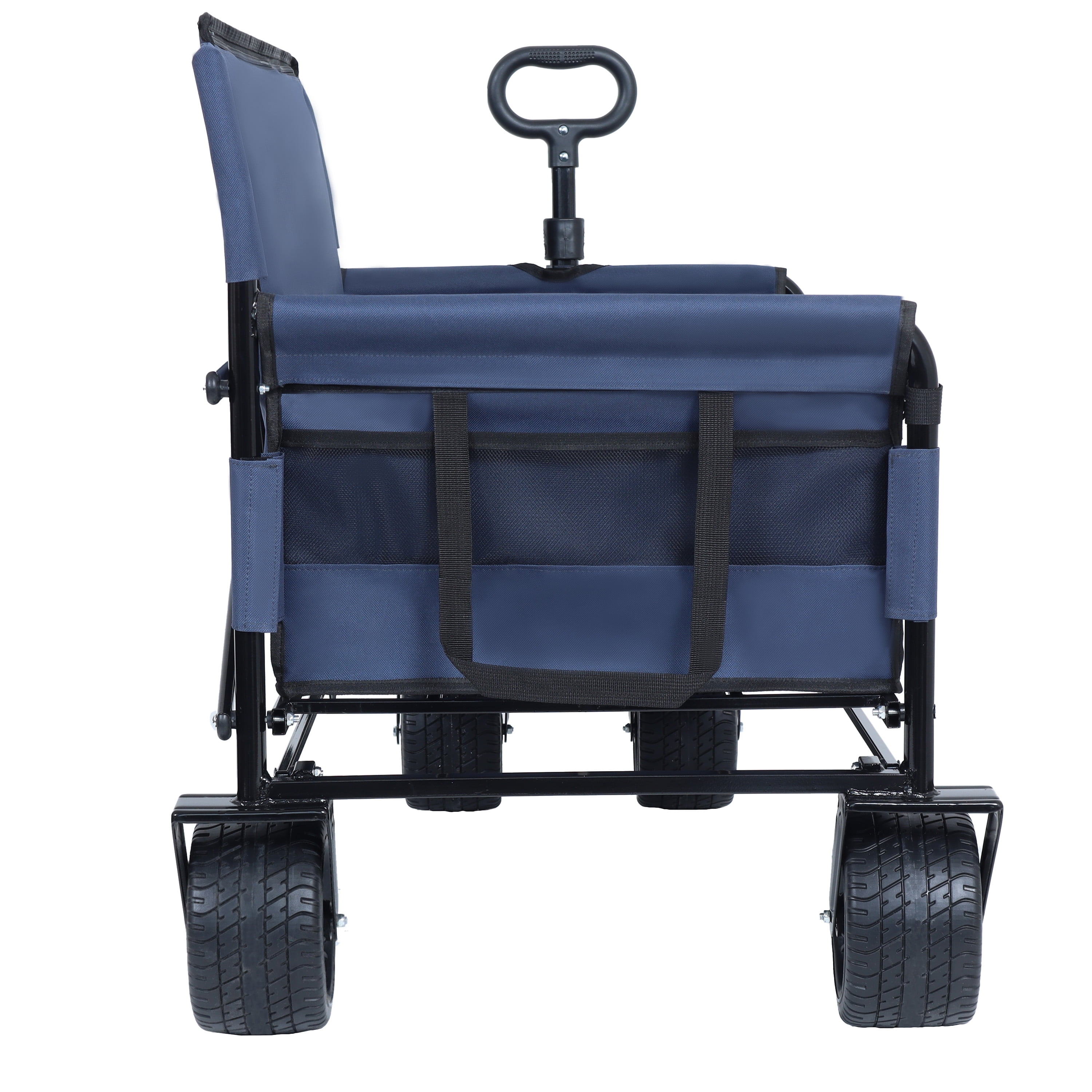 3-in-1 Convertible Folding Wagon Cart with Bench Seat & Storage, 500LBS Capacity 180L Large Space, All-Terrain Wheels, Heavy-Duty Carbon Steel Frame