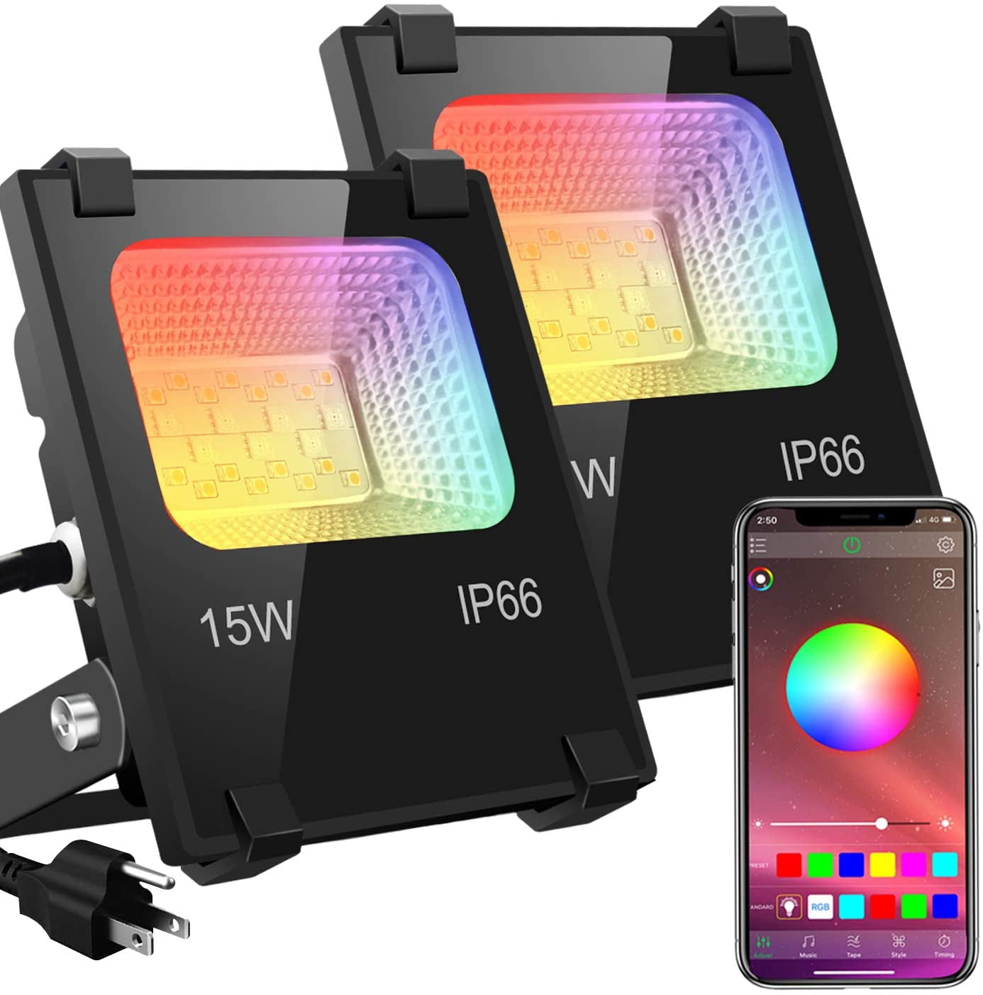 Bluetooth Smart RGB Flood Light APP Controlled Color Changing Light Waterproof Timing Walmart.com