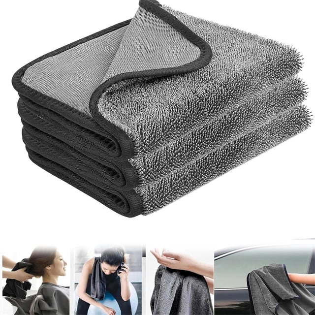 Toalla de secado Shinybathxxl, paños de limpieza para ducha Shinywipes, 3 tamaños de toalla de secado de microfibra para automóvil que no daña la superficie, doble cara que limpia y absorbe el agua (3