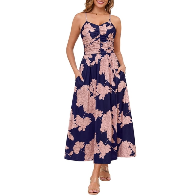 Vestido largo Annebouti para verano primavera 2025 con estampado floral, color rosa marino