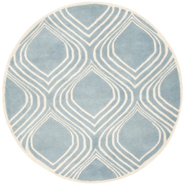 Safavieh Chatham 5' Round Hand Tufted Wool Rug in Blue and Ivory