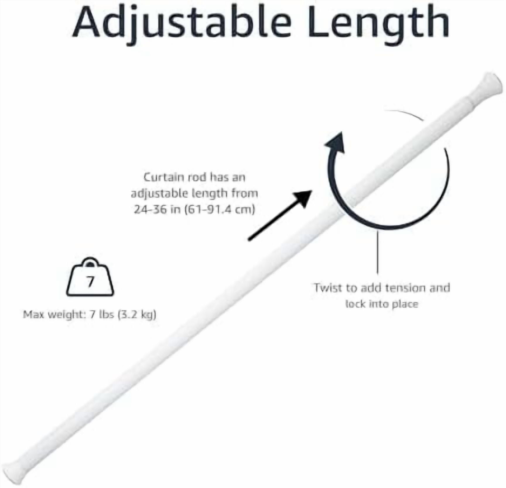 Tension Curtain Rod, Adjustable 24-36" Width - White, Classic Finial