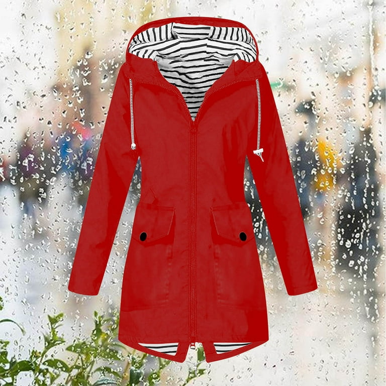 Travel Rain Coats for Women Packable,Women's Plus Size Rain Jacket with  Hooded Lightweight Waterproof Packable Rain Coat Windproof Windbreaker  Outdoor