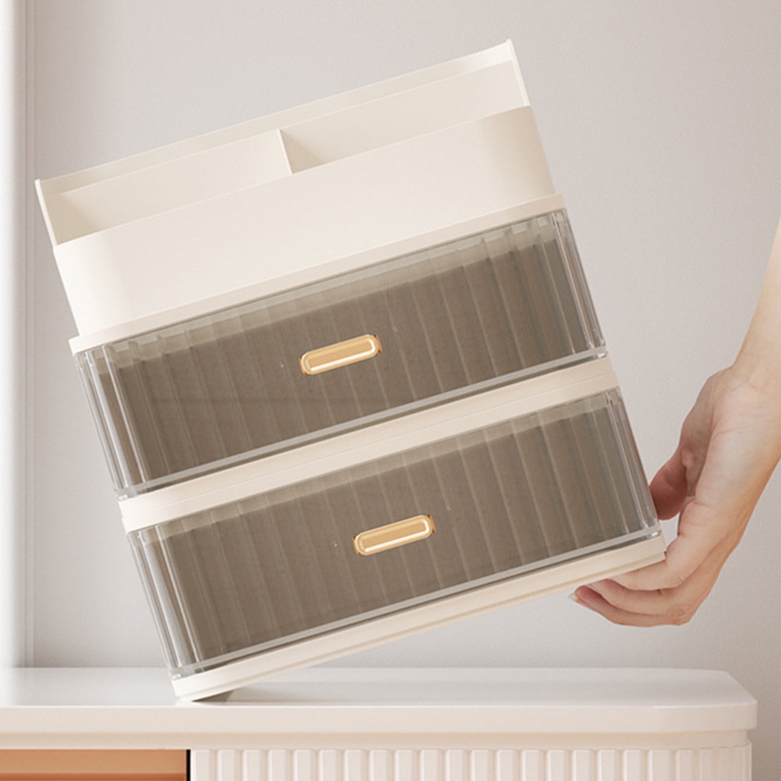 Multipurpose Desktop Organiser Trays with Clear Drawer Stackable Plastic Storage Box Container For Cosmetics Pens Marker