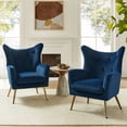 thumbnail image 2 of Velvet Accent Chairs Set of 2 Wingback Lounge Armchairs Sofa Upholstered Tufted Golden Leg Home Living Room Navy, 2 of 7