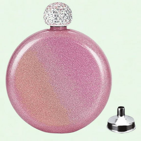 Pink Glitter Liquor Flask for Women, 304 Stainless Steel, Shining Rhinestone Cap, Portable 5 oz Wine Flask