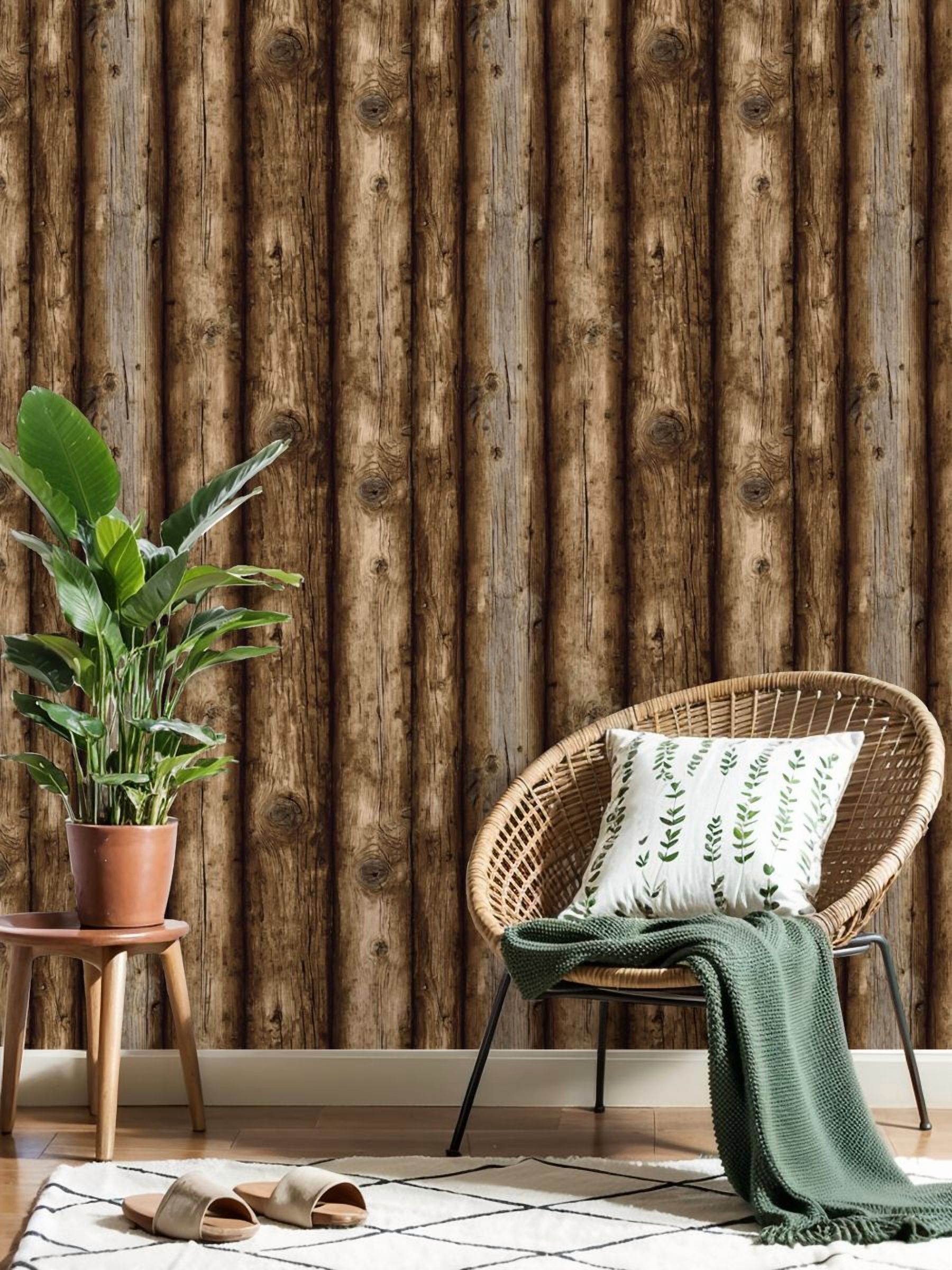 Peel and Stick Wallpaper 17.7in x 9.8ft Rustic Wooden Log Texture Natural Grain Contact Paper Vinyl Self-Adhesive Removable Wall Paper for Bedroom DIY Home Decor Renter Friendly