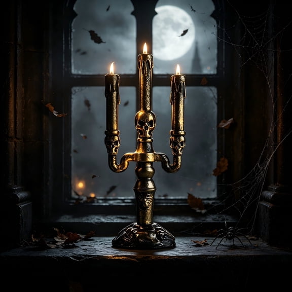 Halloween LED Skull Candelabra, 3-Light Flameless Candle Holder, Gothic Table Centerpiece for Haunted House, Mantel, Dining Table and Halloween Party Decor