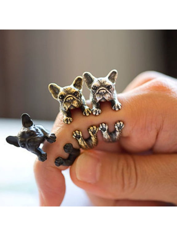 Womens Cute Animal Rings, Adjustable Retro Bulldog Openings Ring Unisex Animal Pit Bull Dog Punk Jewelry