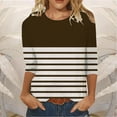 thumbnail image 2 of Dazajoo 3/4 Sleeve Shirts for Women Color Block Crew Neck Tops 2024 Womens Striped Casual Summer Blouses,Coffee,S, 2 of 3