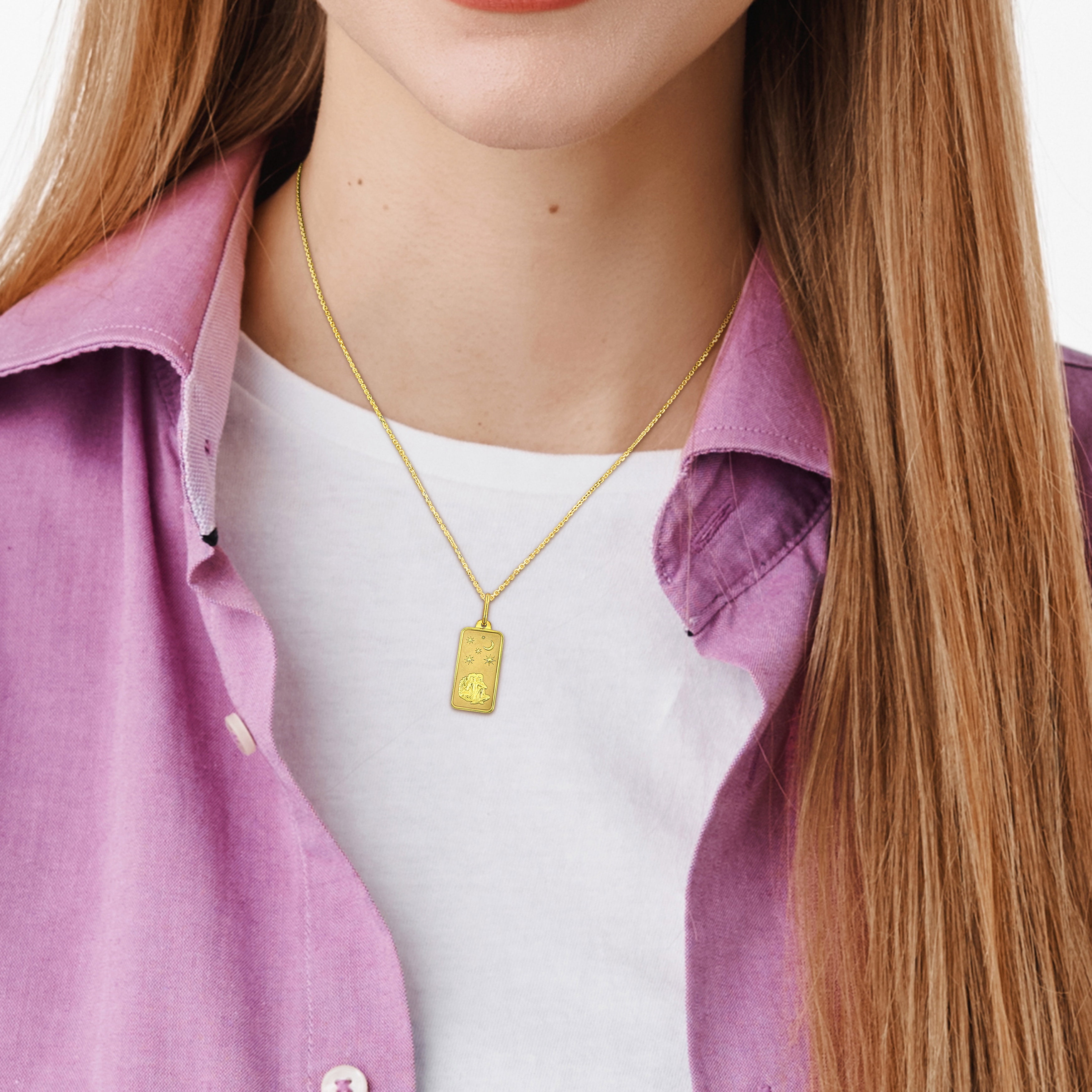 Everly Women's Gemini 10k Yellow Gold Horoscope Dog Tag Necklace, Trendy Zodiac Gift