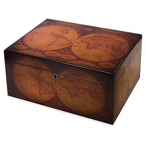 Quality Importers Desktop Humidor. Old World. Walnut Finish. Spanish Cedar Tray. 3 Dividers. Holds up to 100 Cigars. by