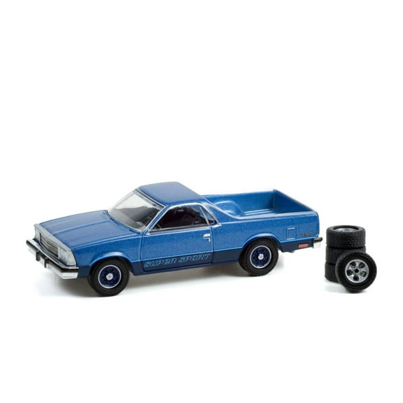 1980 Chevy El Camino Super Sport and Spare Tires, Blue Metallic - Greenlight 97120C/48 - 1/64 scale Diecast Car
