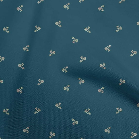 oneOone Cotton Poplin Twill Teal Blue Fabric Floral Ditsy Diy Clothing Quilting Fabric Print Fabric By Yard 56 Inch Wide
