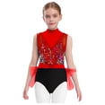 thumbnail image 4 of Ocealan Justaucorps de Danse Sans Manches pour Filles avec Paillettes Combinaison de Patinage à Blocs de Couleur pour Performance sur Scène Rouge 10, 4 of 6