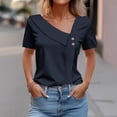 thumbnail image 2 of Women Fashion Solid Pullover V Neck Button Top Short Sleeve Loose T Shirt, 2 of 5
