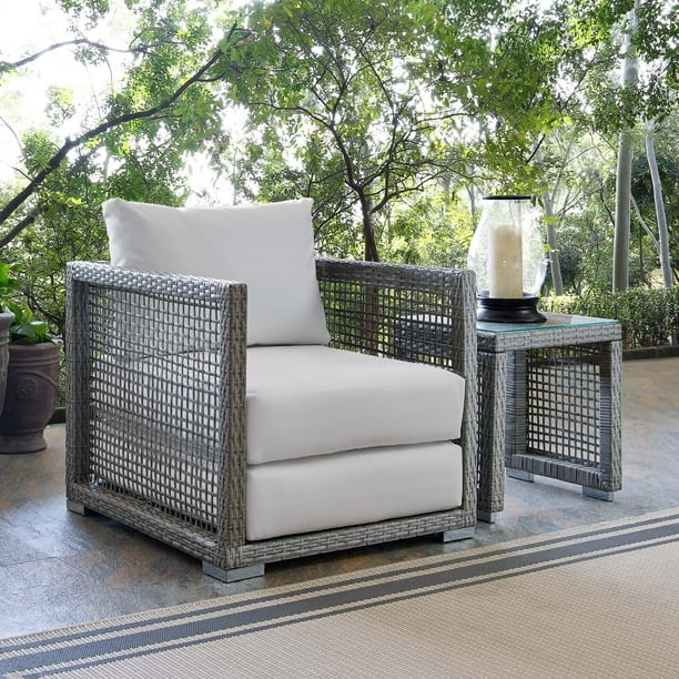 Modway Aura Wicker Rattan Outdoor Patio Arm Chair With Cushions In Gray White Com - Aura Gray Wicker Outdoor Sofa With White Cushions By Modway Modway Aura Wicker Rattan Outdoor Patio Arm Chair With Cushions In Gray White Com - Aura Gray Wicker Outdoor Sofa With White Cushions By Modway