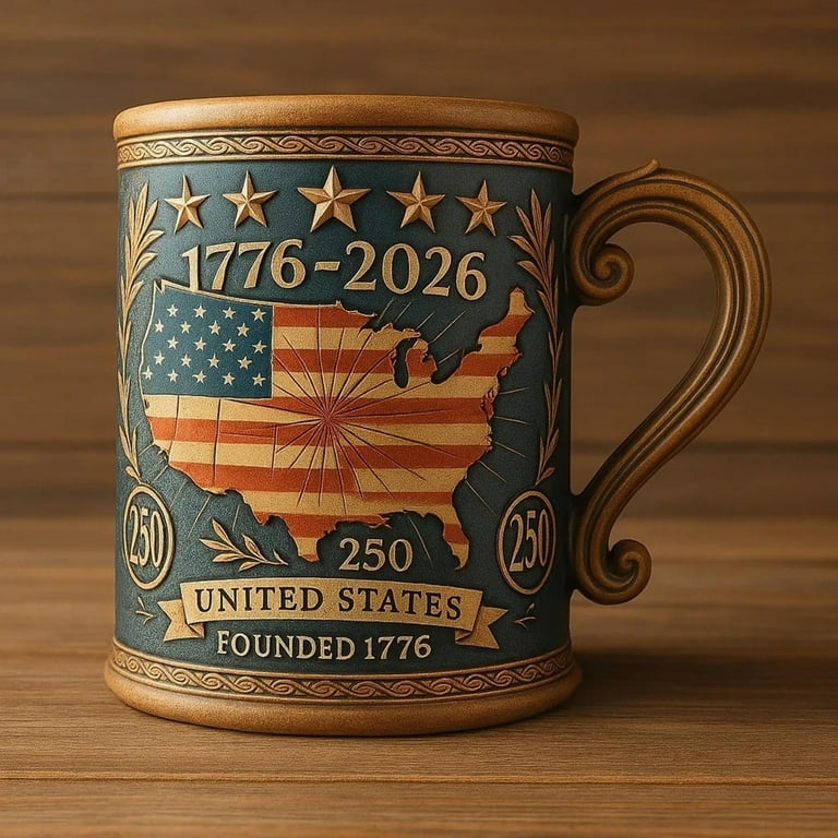 250th Anniversary Military 3D Mug Patriotic Commemorative Coffee Cup, US History 1776-2026, Veteran Gift, Symbol of Courage, Handmade Collectible