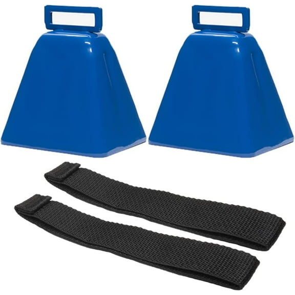 Bevin Bells Long Distance Cow Bells 10LD (Blue & Blue) | Christmas Bells | Made from Steel | Loud Noise Makers | w/White Strap Around The Handle | Easier to Hold | Made in CT, USA