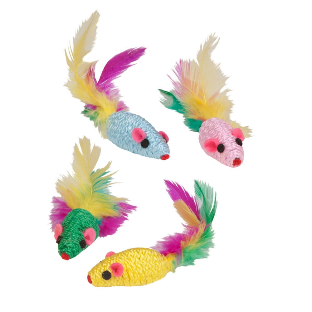 Feather Rattler Mice Cat Toys Colorful Catnip Filled 4" Rattling Mouse