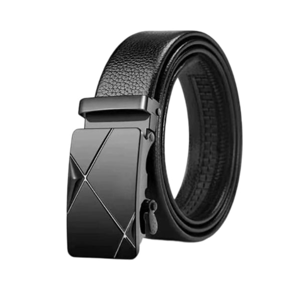 Click Belts for Men Automatic Buckle Smooth Soft Leather Gold Border Matte Metal Buckle Business Formal Daily Waist Belt Black k Free Size